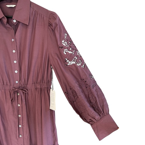 St. Roche Darcy Embroidered Shirtdress Dark Plum Size 8 NWT French Contemporary - Picture 2 of 7